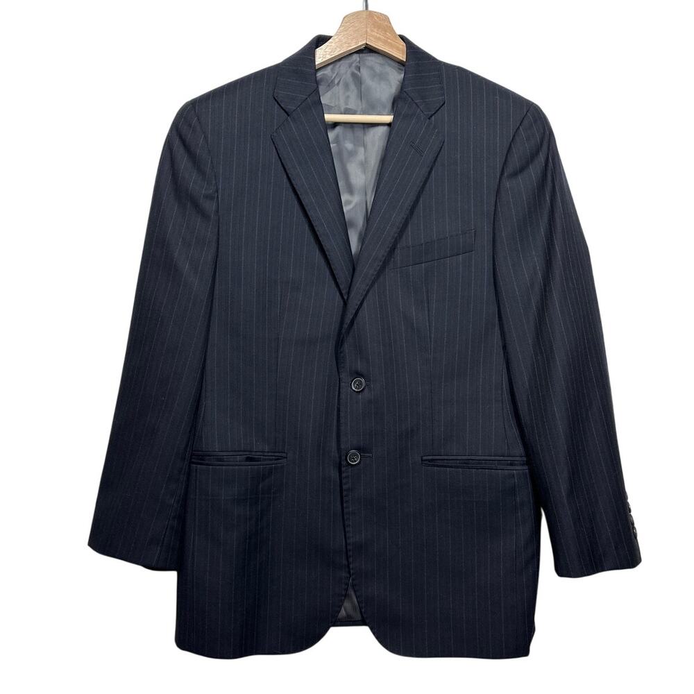 Saks Fifth Ave Loro Piana Super 130s Wool Blazer Navy Pinstripe 2 Button USA 38S